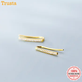 

Trustdavis Genuine 100% 925 Sterling Silver Smooth Stick Dazzling CZ Hoop Earring For Women Fashion Silver 925 Jewelry DA453