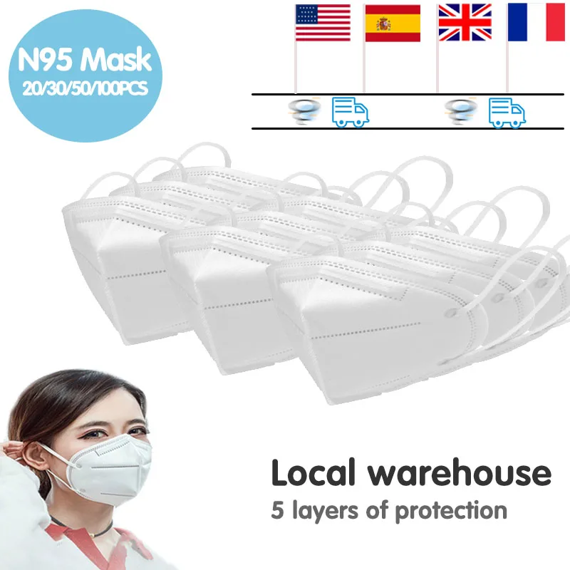 

50/100 Pcs Local Warehouse 5 Layers N95 Mask Flu Anti Infection N95 Mouth Masks Protective Face Masks Pk KF94 FFP2 Ffp3 Mask