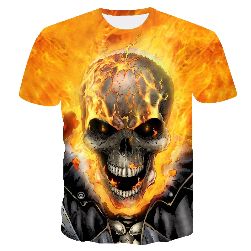 

2020 Mens T shirts Fashion New Summer Men's Short Sleeve T-shirt Casual 3D blue skull Print Rock Tshirt For Man Full Printed