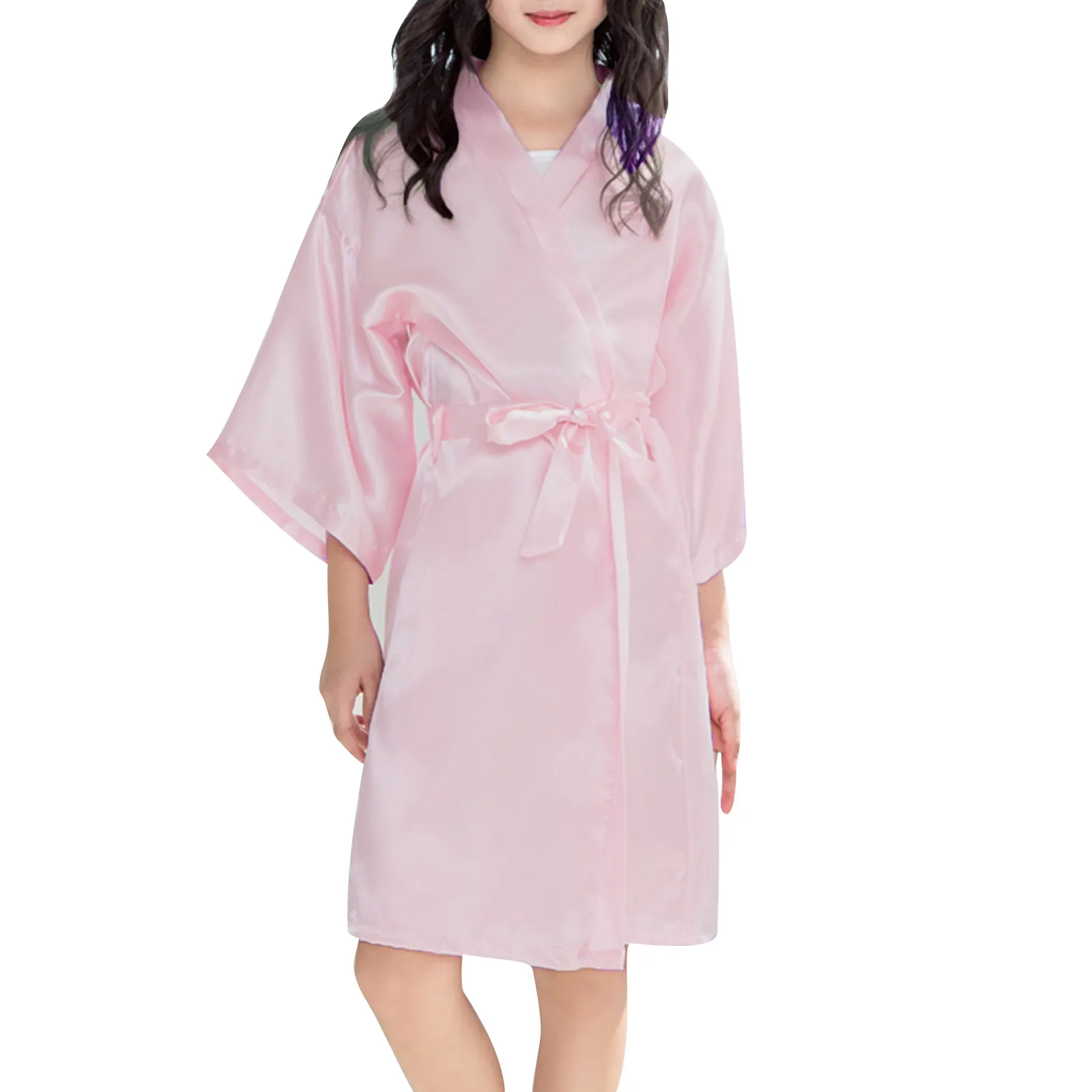 Girls Satin Silk Robes Bathrobe Children Baby Kid Girl Print Summer Kimono Robes Bathrobe Sleepwear Clothes Coat Nightdress