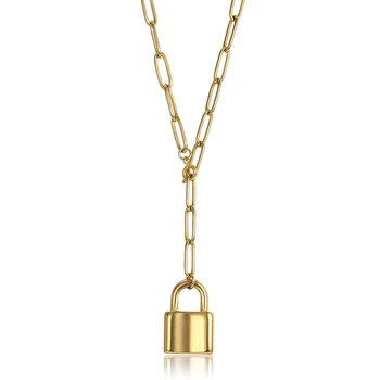 

4mm Rolo Box Chain Round Elizabeth Lock Pendant Y Necklace for Women Girls Gold Color Stainless Steel Adjustable Jewelry DNM34