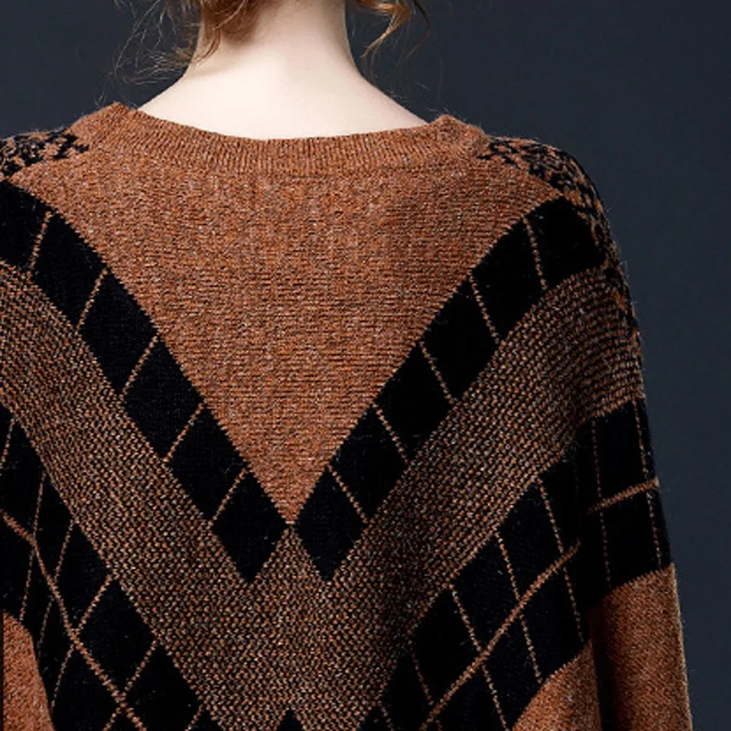 JAYCOSIN New Women Elegant Loose Sweaters Cloak Tassel Bat Sleeve Warm Soft Knitted Angyle Printed Pullover Tops Office Lady 126