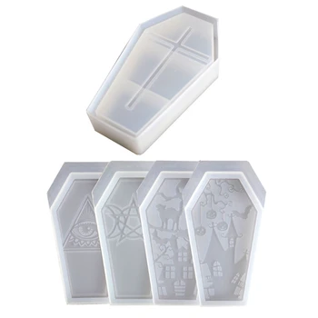 

4 Shape Halloween Coffin Molds Coffin Box Silicone Molds Skull Ghost House Storage Box Resin Casting Mold Kit Art Crafts