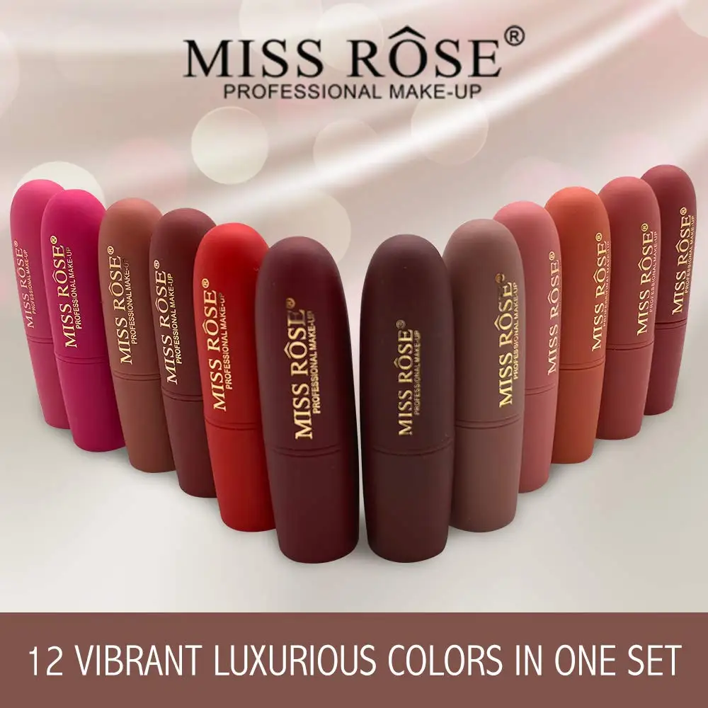 Стойкая матовая губная помада Miss Rose набор из 12 разноцветных губ с полным