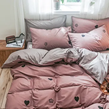 

Princess Style Cotton Denim Cotton Dormitory Quilt Cover Sheets Fitted Three-Piece Bedding Summer