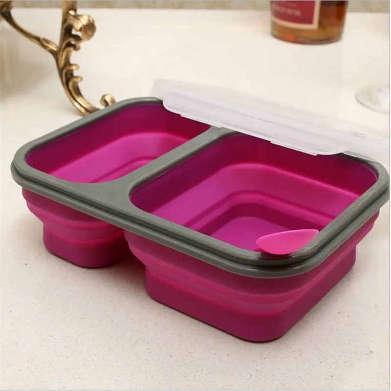 Силиконовый складной Ланч бокс контейнер для хранения еды Bento BPA Free Microwavable