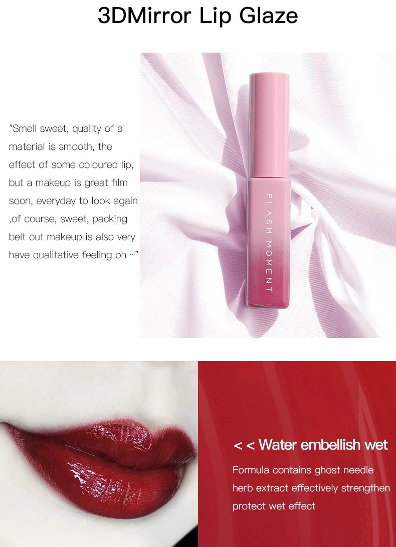 

DHL shipp FREE FlashMoment 6 Colors Optional Super Liquid Red Velvet Lip Gloss Fully 3D Lip Glaze Lips Beauty Waterproof Makeup