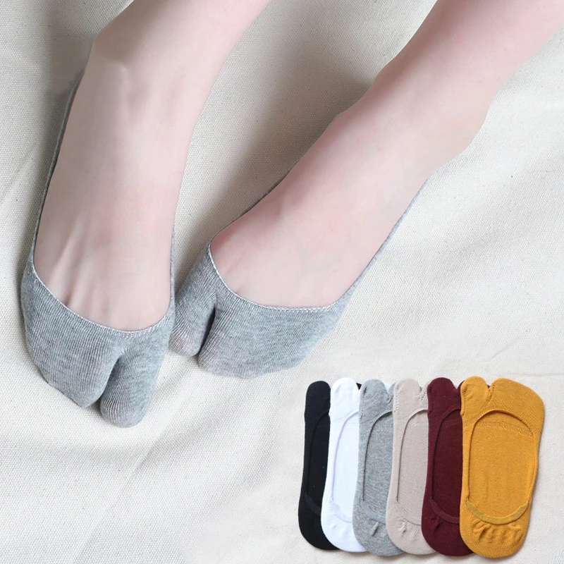 bamboo socks for women Summer Combed Cotton Tabi Socks Solid Comfortable Breathable Two Toe Socks Women Non-slip Invisible Low Cut Boat Sock warm socks for women
