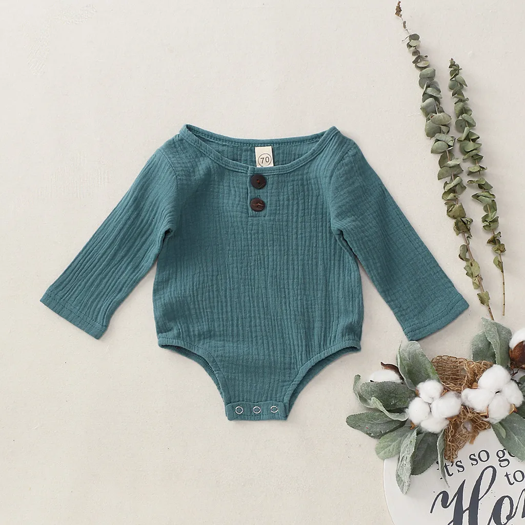 

Baby Boys Romper Spring Infant Unisex Newborn Button Long Sleeve Girls olid One-pieces Jumpsuit Baby Cotton Linen Clothes Outfit