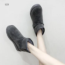 Ботильоны; зимние сапоги; женская обувь на плоской подошве; модные теплые зимние полусапожки; Новое поступление; женская обувь на меху с плюшевой стелькой