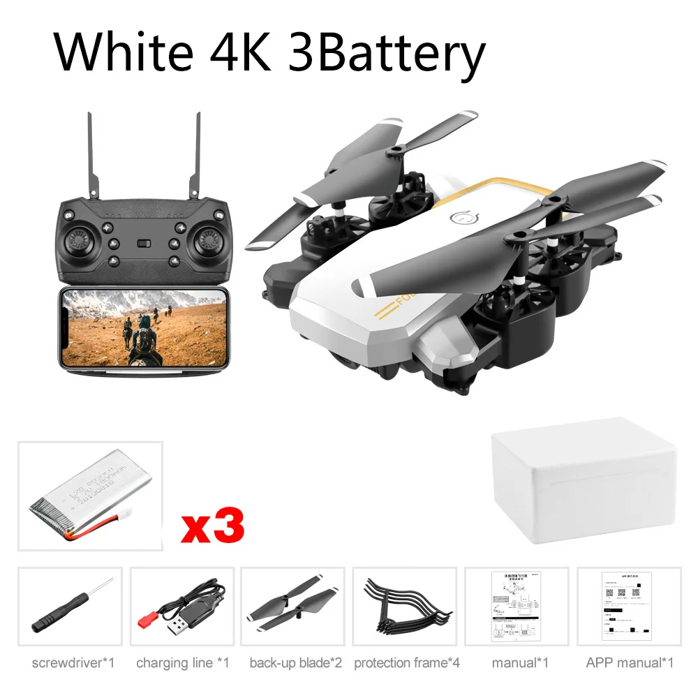 White 4K 3B LF609 Дрон 4K с HD камерой wifi 1080P двойная камера следуя за мной Квадрокоптер FPV Профессиональный Дрон долгий срок службы батареи игрушка для детей - Цвет: White 4K 3B