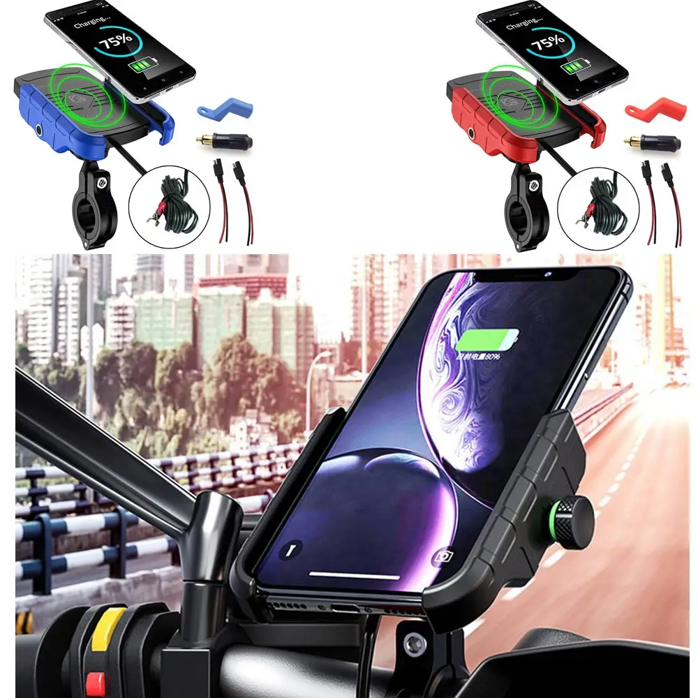 Wireless Motorcycle Charger Mobile Phone Holder Fast Charging Mount Din