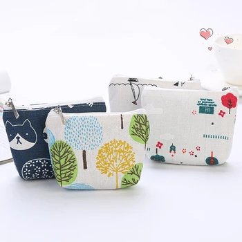 

Coin Purse Female Student Canvas Cute Key Bag Mini Clutch Purse Korean Version of Simple Coin Card Holder Zipper Cartoon Square