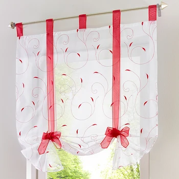 

Roman Shade European Embroidery Style Tie Up Window Curtain Kitchen Curtain Voile Sheer Tab Top Window Curtains Cortinas