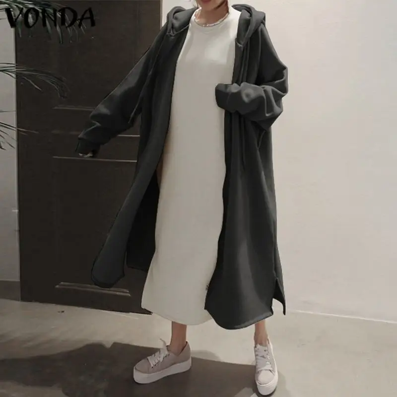 Богемные кардиганы VONDA, Женские однотонные рубашки с длинным рукавом и карманами, женская Свободная верхняя одежда размера плюс, блузки 5XL
