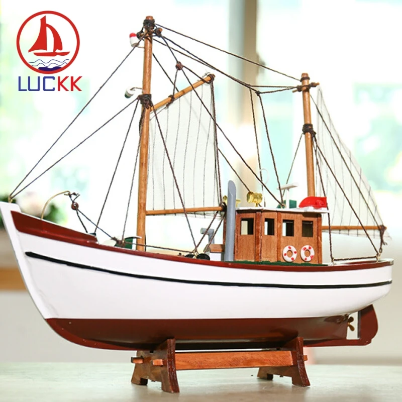 LUCKK моделирование Рыбалка модель парусной лодки дерево ремесло Морской Декор для домашнего офиса ручной корабль фигурки морские аксессуары