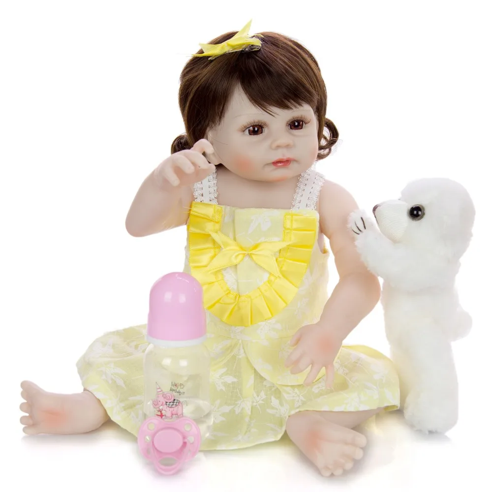 48 см bebe Кукла reborn Девочка Кукла в желтом платье полное тело мягкий силиконовый реалистичный ребенок reborn Купание игрушки подарок