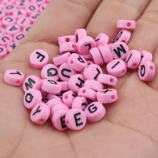 Mixed Letter Acrylic Beads Round Flat Alphabet Digital Cube Loose Spacer Beads For Jewelry Making Handmade Diy Bracelet Necklace 4x7mm Fuchsia