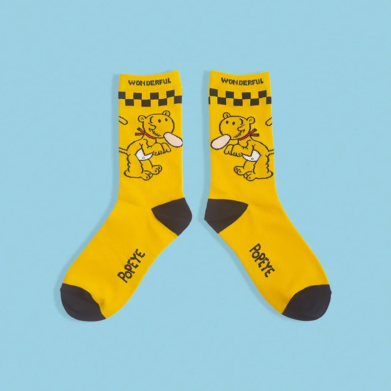 Match-Up Cartoon illustration Plaid candy cute socks sports pure cotton middle tube socks women's fashion socks(1Pair