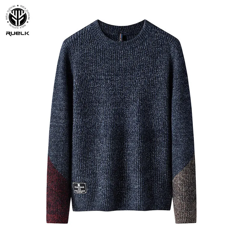 RUELK Autumn Winter Mens Pullover Sweater Men Oneck Casual Round Neck Sweater Men's Slim Fit Knitted Pullovers Clothing 3XL