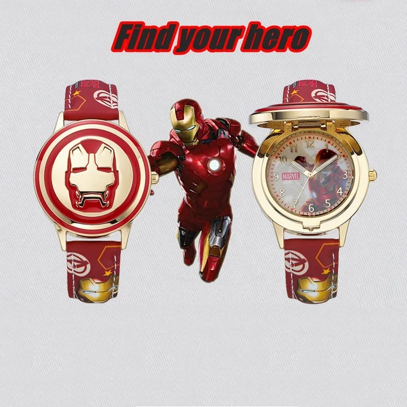 Marvel Iron Man The Avengers Captain America Spider Cartoon Flip Children Disney Quartz Wristwatch Boy Youth Student Teenage Kid