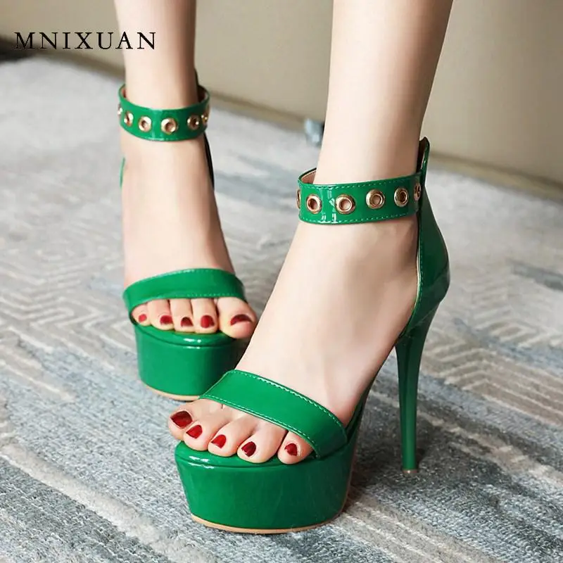 green gladiator heels