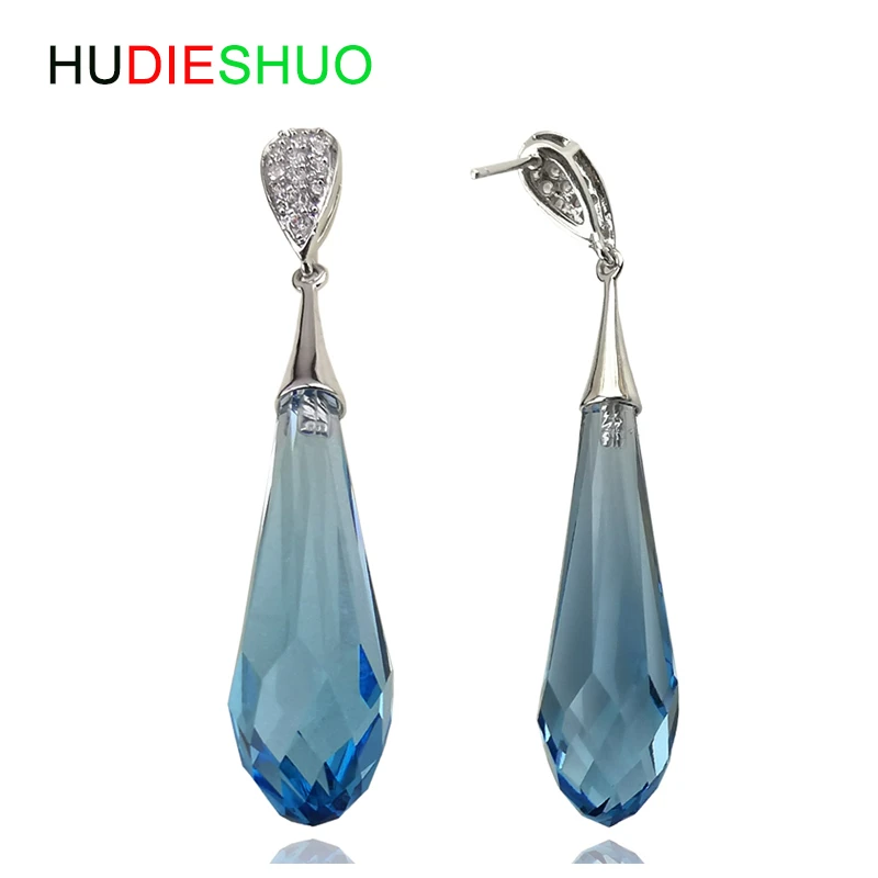 

Blue Austria Imported Crystal Elegant Fine Wedding Jewelry Women Drop Earrings