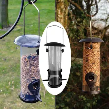 

Bird Feeder Windproof Rainproof Holder Black Round Metal Hanging Style Refillable Bird Feeder Large Food Ring