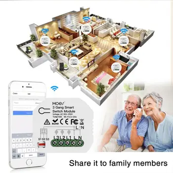 

Wifi Smart Light Switch Diy Module Smart Life/Tuya APP Remote Control Works With Alexa Google Home 3 Gang 1/2 Way