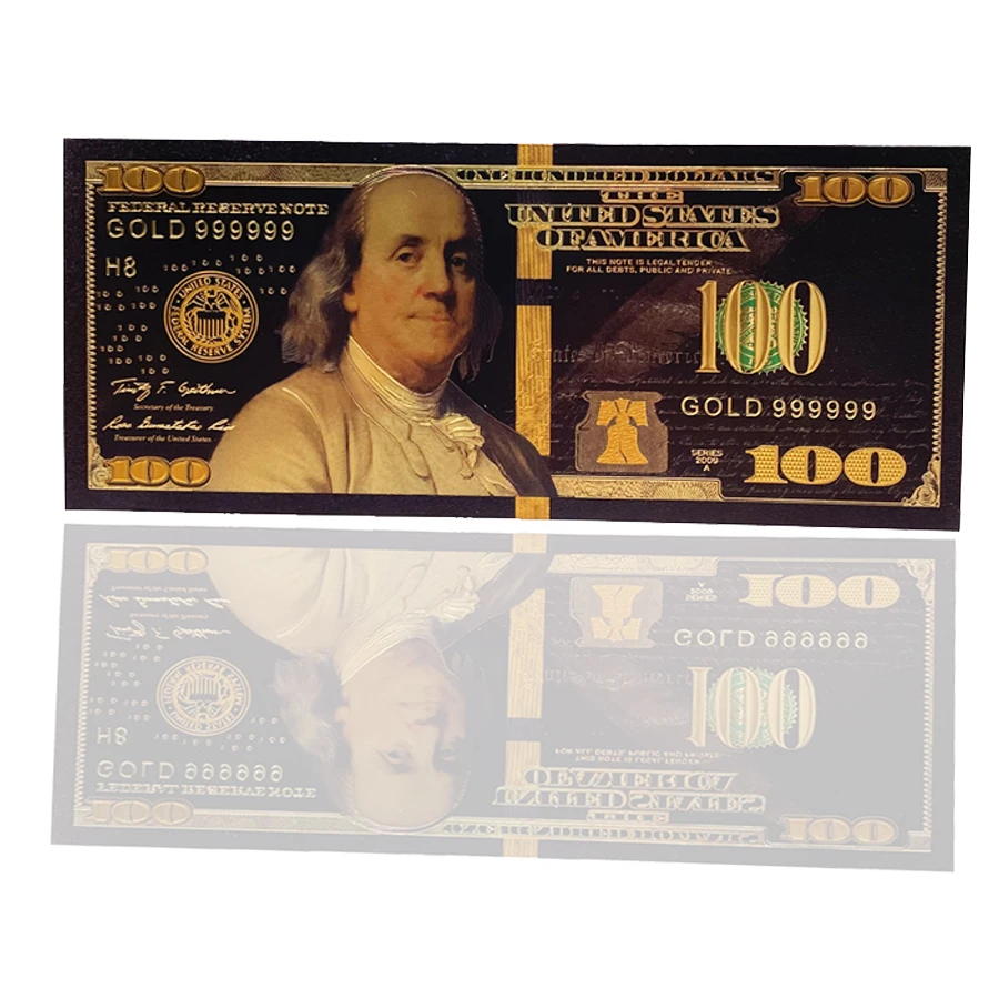 Spedizione Gratuita Lamina D'Oro 100 Dollari Banconota Usd Banconote Commemorative In Plastica Carte Da Collezione Franklin Usa Prop Money For Gifts