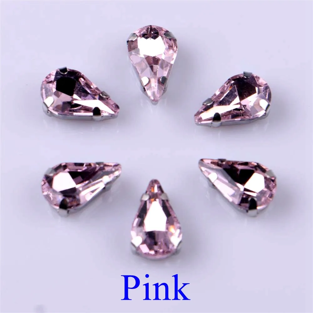 Elegant Teardrop Glass Rhinestone Embellishments with Silver Metal Base - 20 pcs/pack