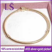 LSLuxury 925 пробы серебро& 14.K G. Позолоченные Браслеты с застежкой для женщин, Изящные Ювелирные изделия, подходят к оригинальным бусинам