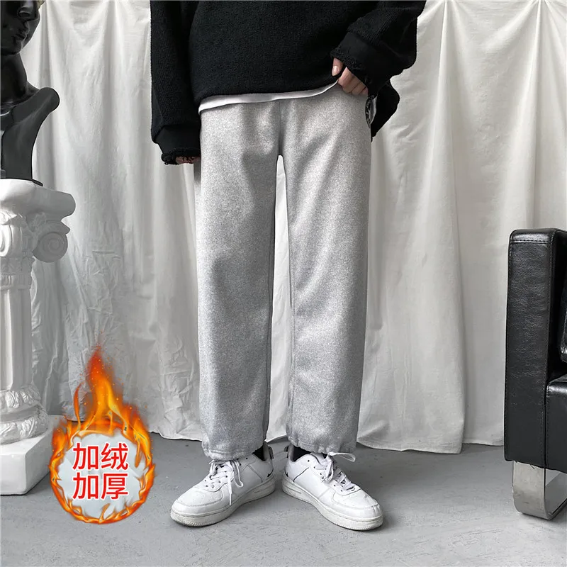 

Autumn And Winter New Style plus Velvet Casual Sweatpants Men Korean-style Loose-Fit Versatile Students BF Super Fire INS Capri