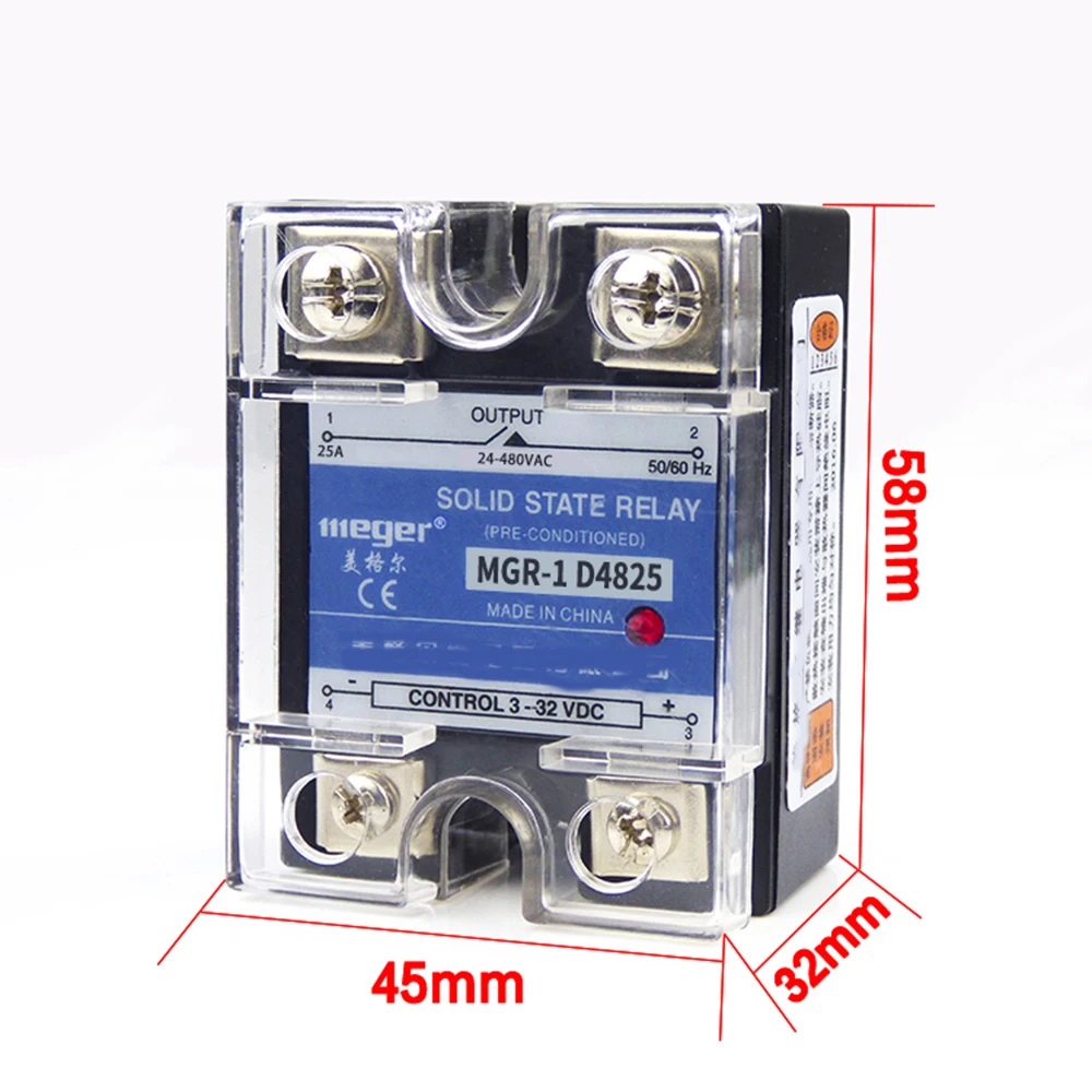 

MGR-1 D4825 SSR 25A Single Phase Solid State Relay DC Control AC MGR-1 D4825 Load voltage 24-480V