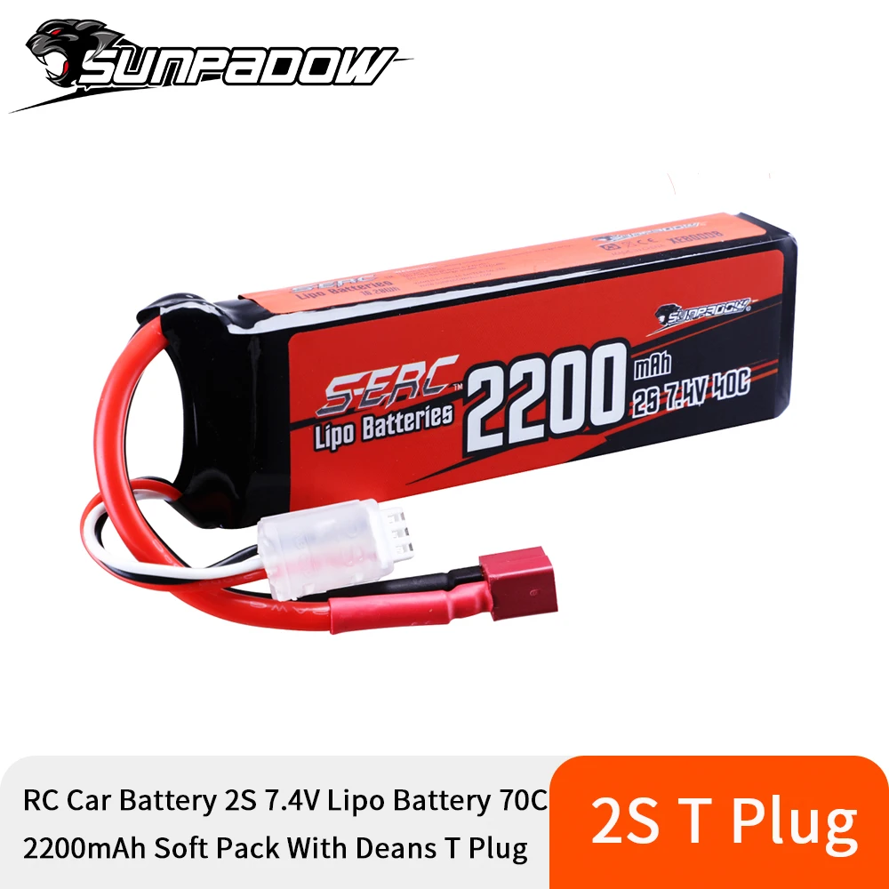 2pcs Sunpadow 7.4V 2S Lipo Battery 40C 2200mAh Soft Pack with Deans T For RC Vehicles Car Truck Tank Truggy Buggy Racing Hobby