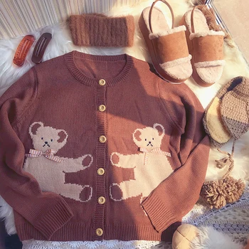 

Princess sweet lolita cardigan misscherry Japanese girls' lovely vintage brown bear thin knitted cardigan in spring MC034