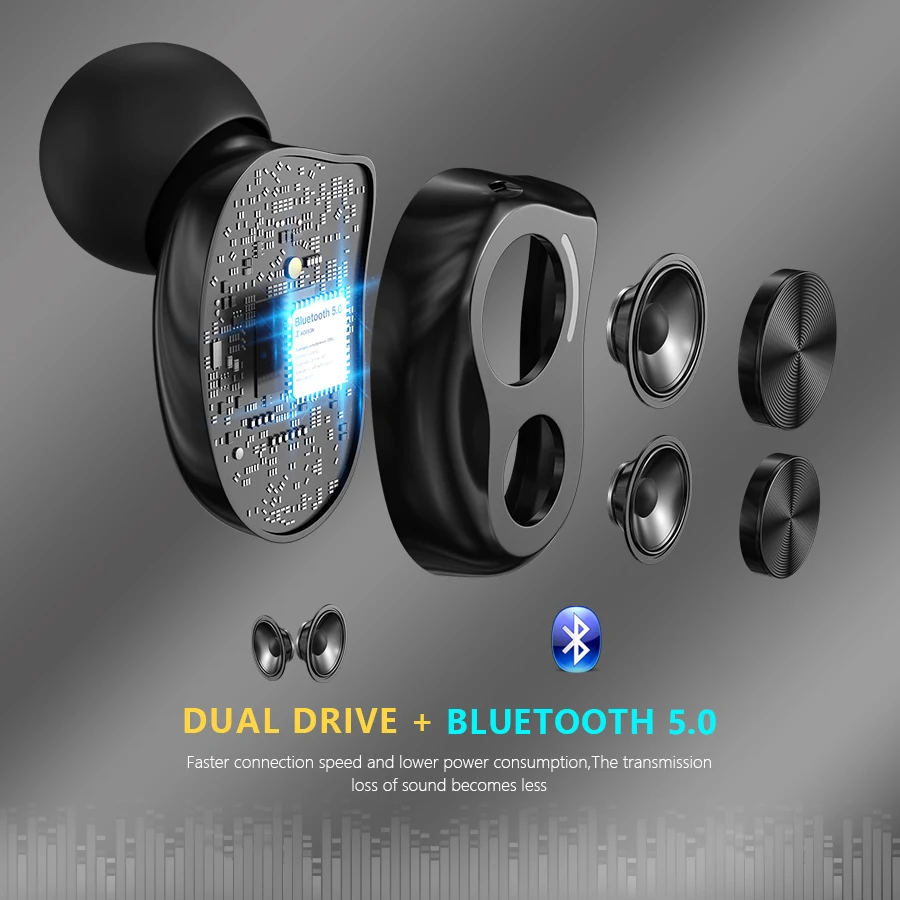 CBAOOO DT 05S Dual Drive Bluetooth Earphone V5 0 Bass Headphone Wireless Headset Noise Reduction Touch Control Earbuds 2500mah