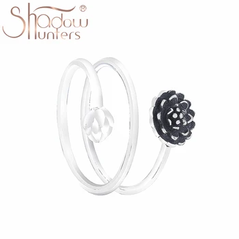 

SHADOWHUNTERS Authentic 925 Sterling Silver Multi -Rows Lotus Flower Wedding Rings Luxury Femme Fashion Jewelry Women