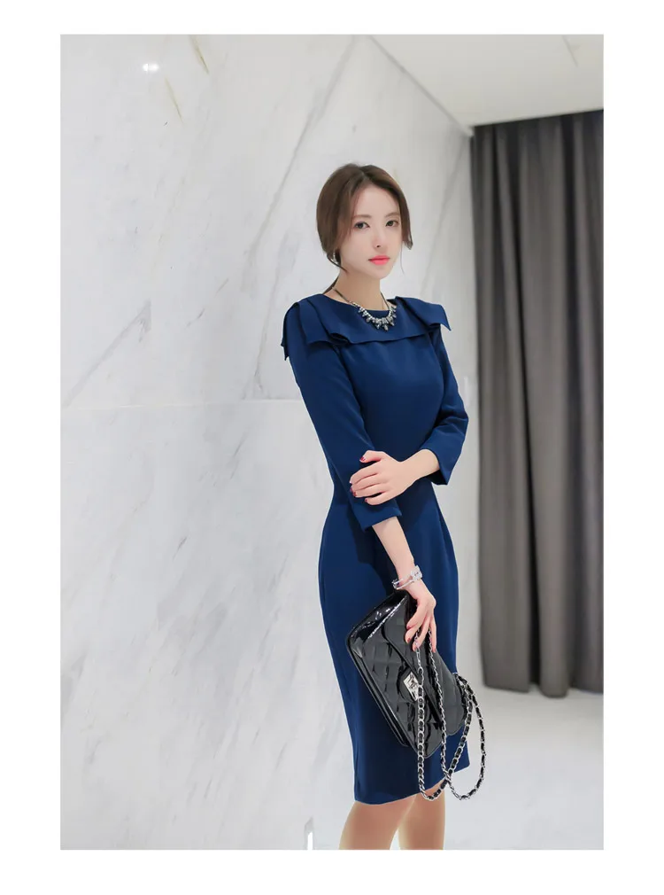 HAMALIEL осеннее корейское офисное OL платье-футляр модные женские оборки рабочая одежда облегающее платье-карандаш формальное тонкое Vestidos