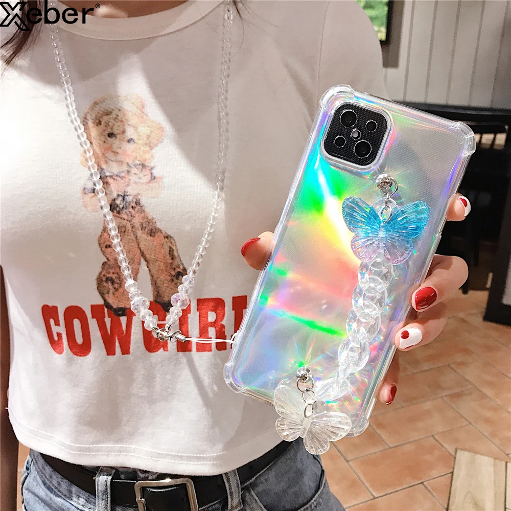 3D Блестящий Кристальный браслет-бабочка для iPhone 11 Pro Max XS XR X 7 8 6 6s Plus 5 SE прозрачная