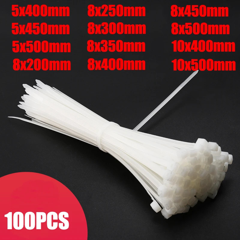 Selflocking Plastic Nylon Wire Cable Zip Ties 100pcs White Cable Ties