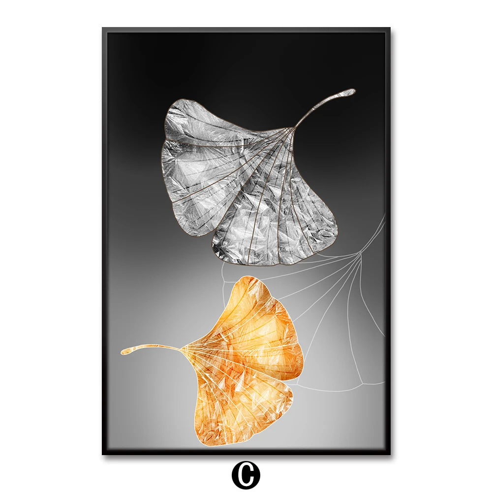 No-frame-Aesthetic-room-decor-canvas-painting-Abstract-golden-leaf-wall-picture-for-living-room-canvas (3)