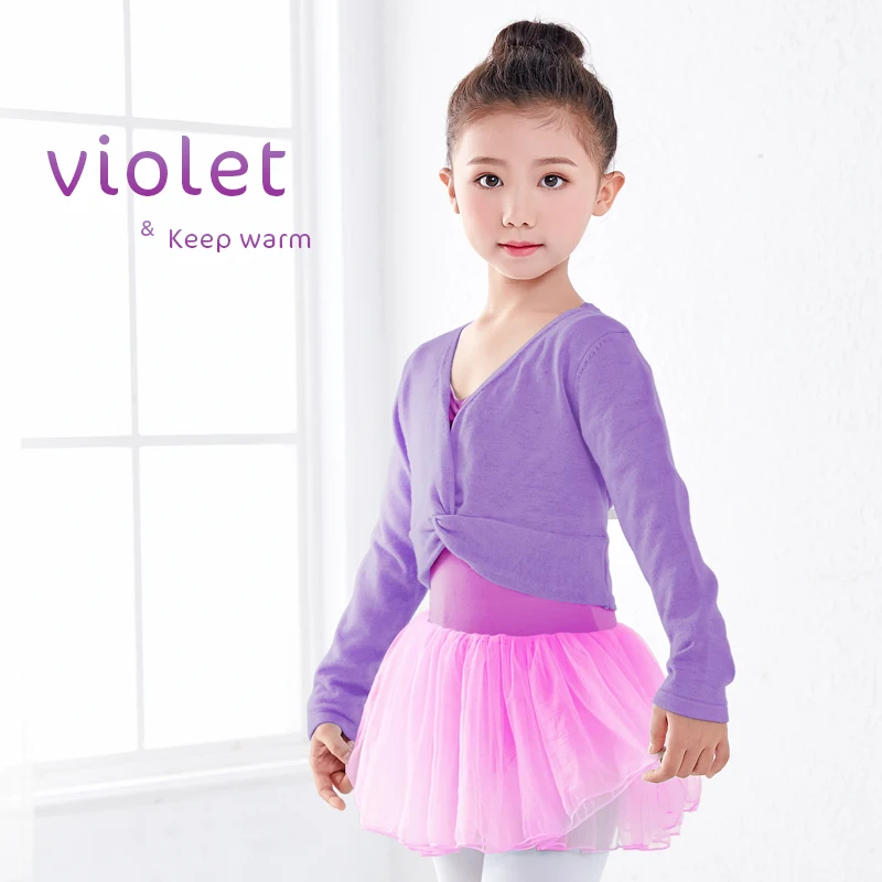 Новое поступление, балетный свитер для девочек, детские топы, гимнастический купальник, свитер с длинными рукавами для танцев, балета - Цвет: Violet