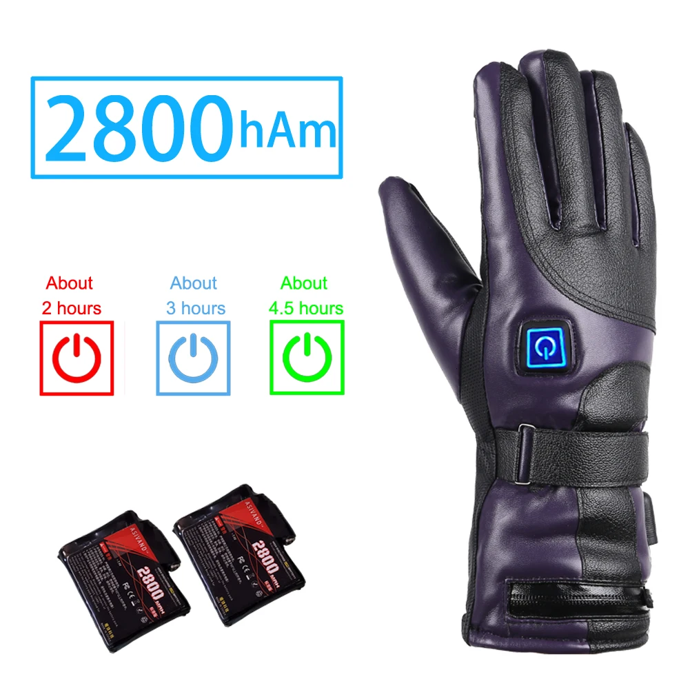 Purple JOYMODE 7,4 В водонепроницаемые лыжные перчатки Электрические перезаряжаемые литиевые батареи питание сноуборд с подогревом теплые зимние перчатки - Цвет: Purple