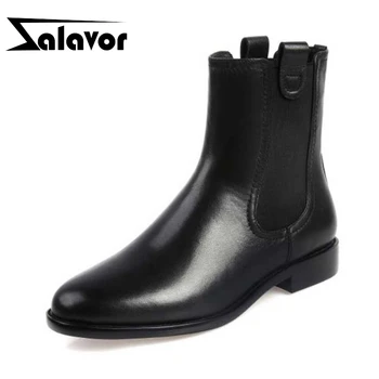 

ZALAVOR Women Chelsea Boots Real Leather Flats High Quality Black Boots Round Toe Office Ladies Shoes Women Footwear Size 34-39