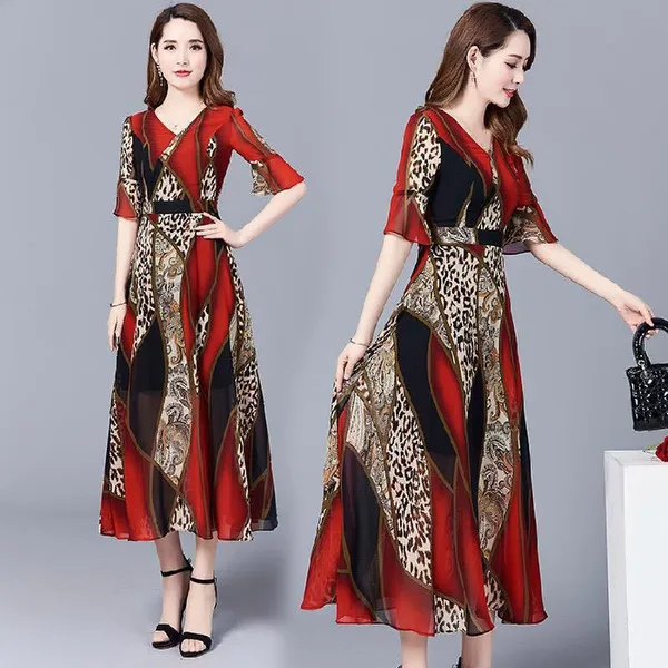 

Large Size WOMEN'S Dress 2019 Summer New Style Fat Mm Elegant Mom Mid-length Ethnic-Style Floral Printed Dress