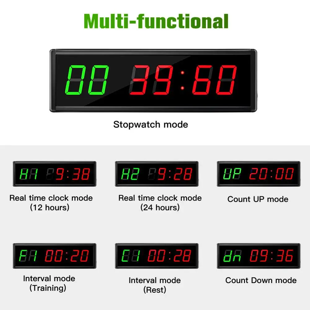 Workouts timer LED Remote Wall Clock Stopwatch Interval Timer Prescise Electronicl Clock with Remote for Gym Fitness Training