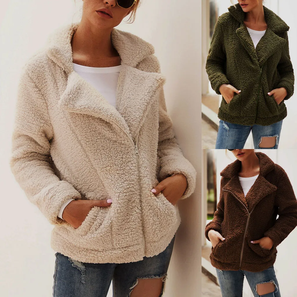 Женские куртки, верхняя одежда, пальто, модные пальто с отворотом, на молнии, искусственный мех, овчина, пушистый флис, куртка, плюшевый мишка, пальто, женские топы C840