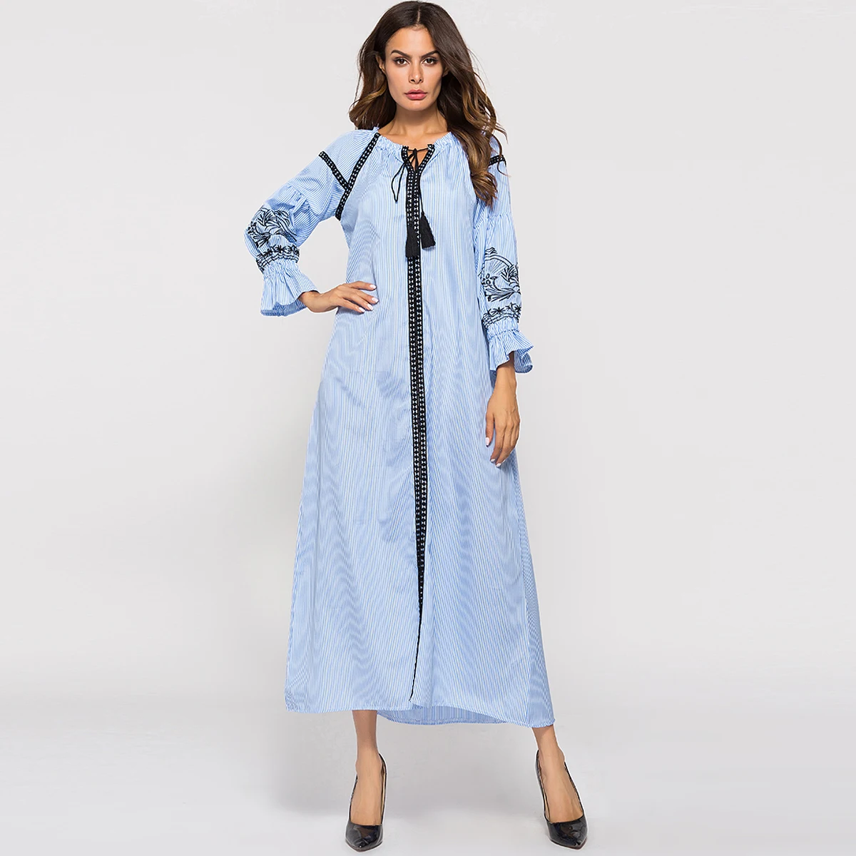 

Muslim Diamonds Beading Cardigan Abaya Full Dress Kimono Long Robe Gowns Jubah Dubai Middle East Ramadan Arab Islamic Clothing