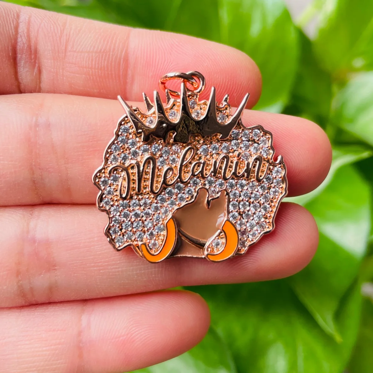 5pcs Black Queen Afro Girl Crown Melanin Queen Charm Pendant Women Bracelet Necklace Making Bling Stone Paved DIY Jewelry Supply